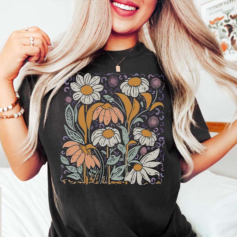 Hippie Botanical Art Nouveau Wildflowers T-Shirt