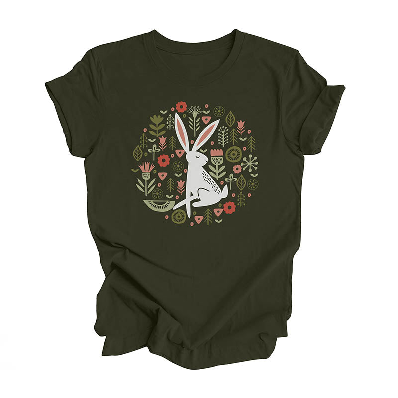 Rabbit Flowers Easter Spring T-Shirt