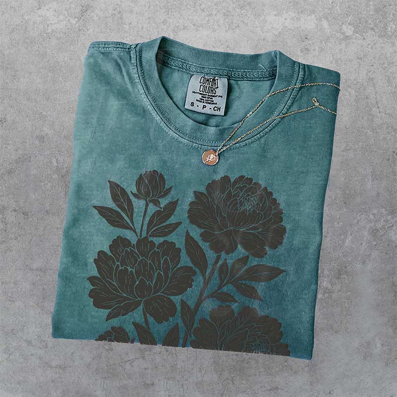 Linocut Flower Retro T-Shirt