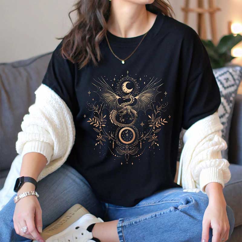 Vintage Mystical Dragon and Moon T-Shirt