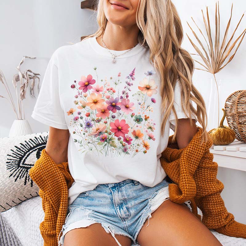 Vintage Pressed Pink Flower Cute Boho T-Shirt