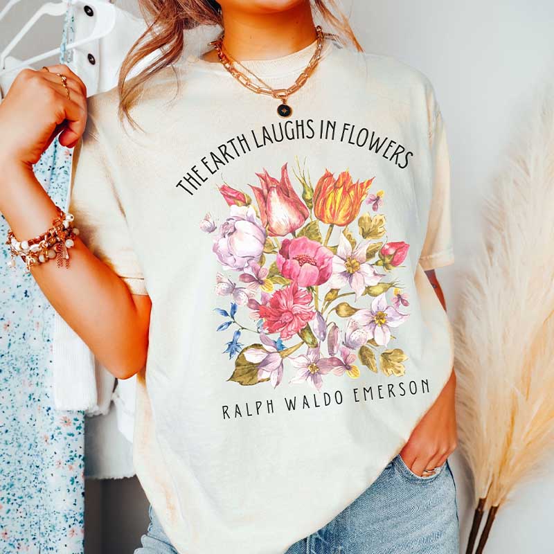 The Earth Laughs in Flowers Floral Illustration T-Shirt