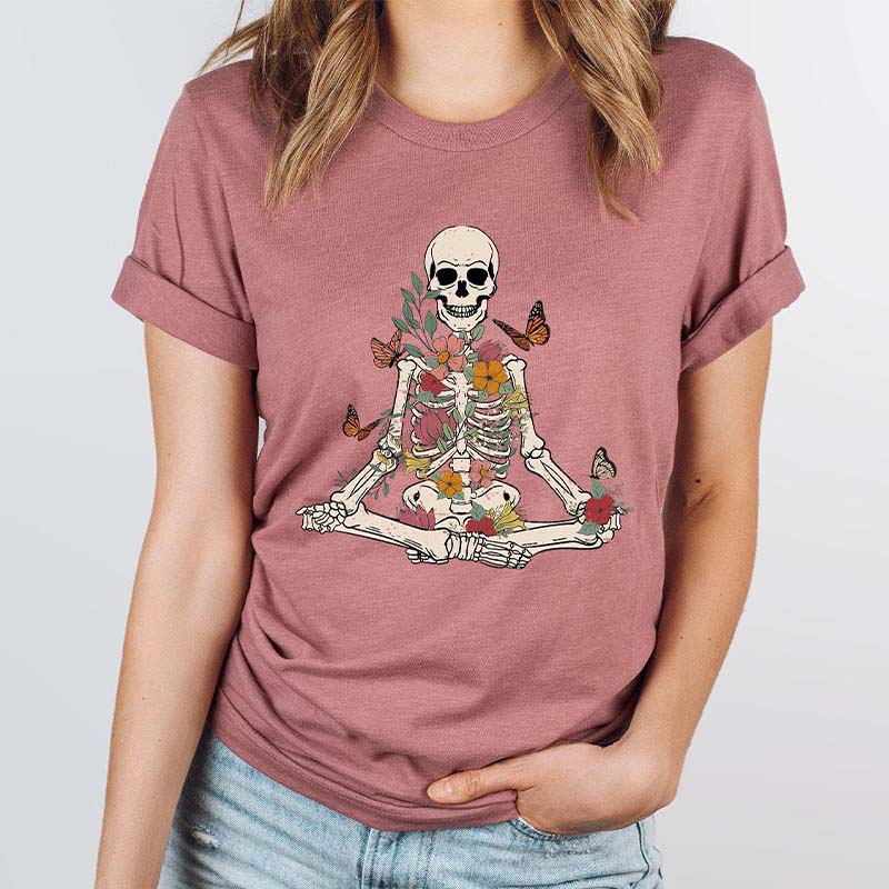 Skeleton Gardener Flower Yoga T-Shirt