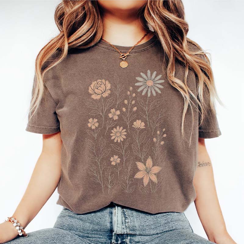 Vintage Pressed Flowers Yellow Wildflowers T-Shirt