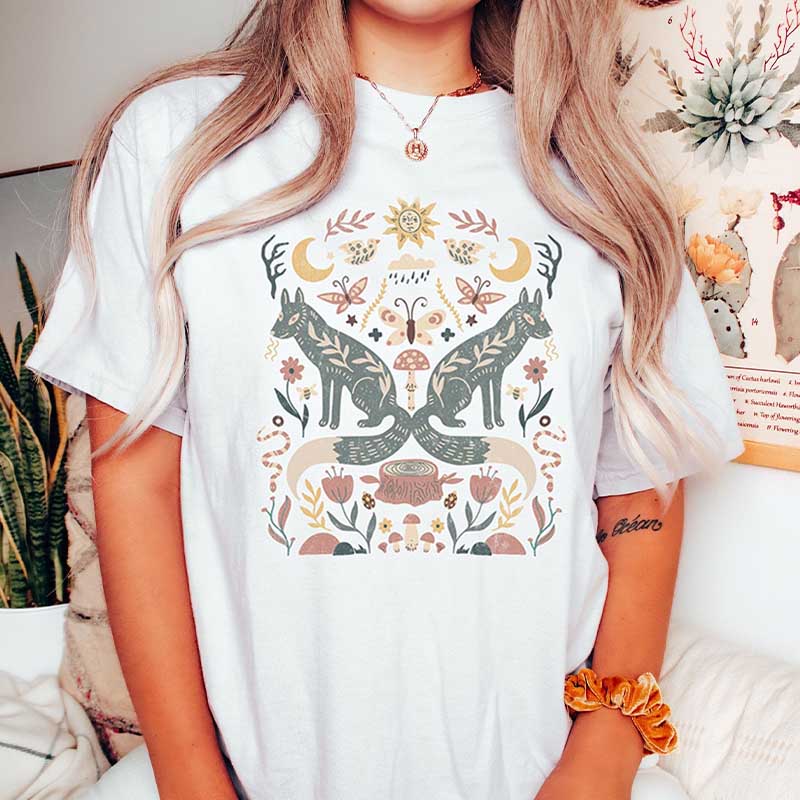 Swedish Folk Art Fox Scandinavian T-Shirt