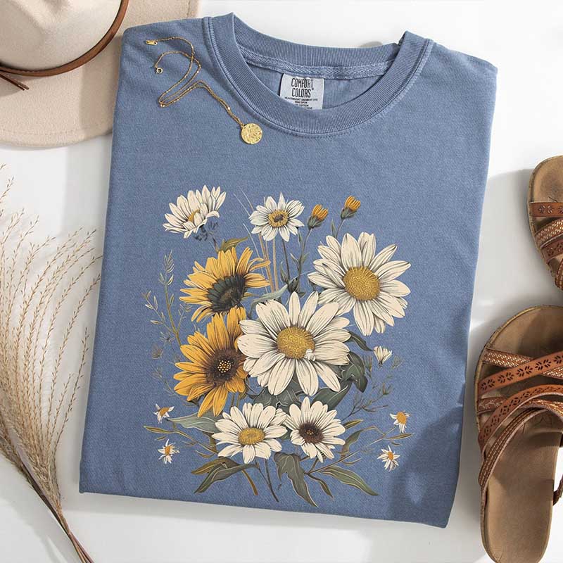 Vintage Style Wildflowers Sunflowers T-Shirt