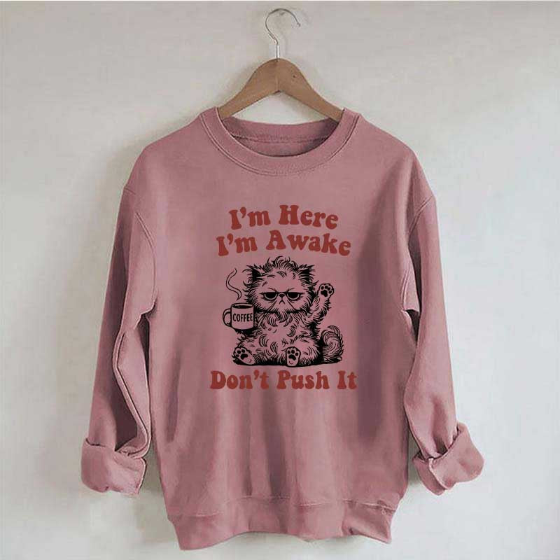 I'm Here I'm Awake Don't Push It Cat Sweatshirt