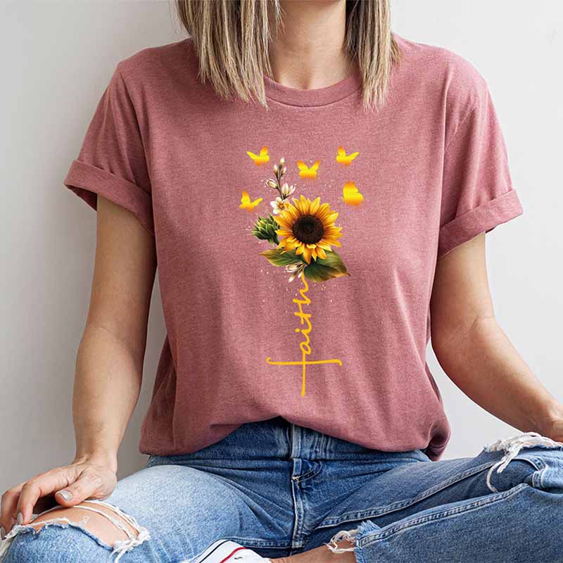 Religious Faith Sunflower Butterfly T-Shirt