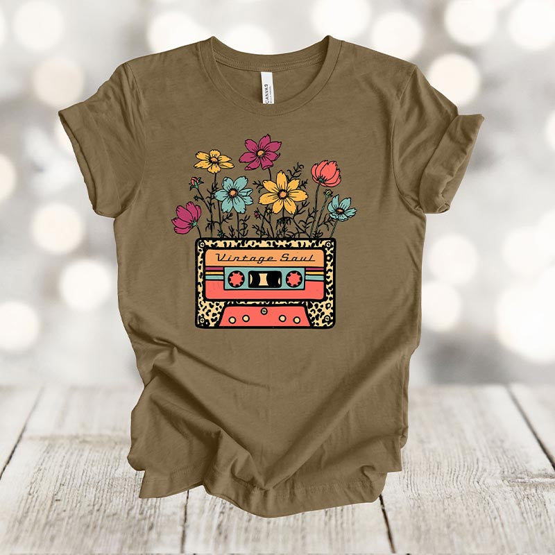 Old Cassette Tape Wildflowers T-shirt
