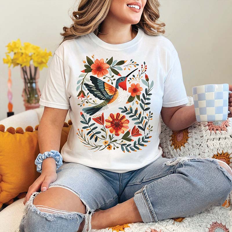 Hummingbird Folk Bird Gifts T-Shirt