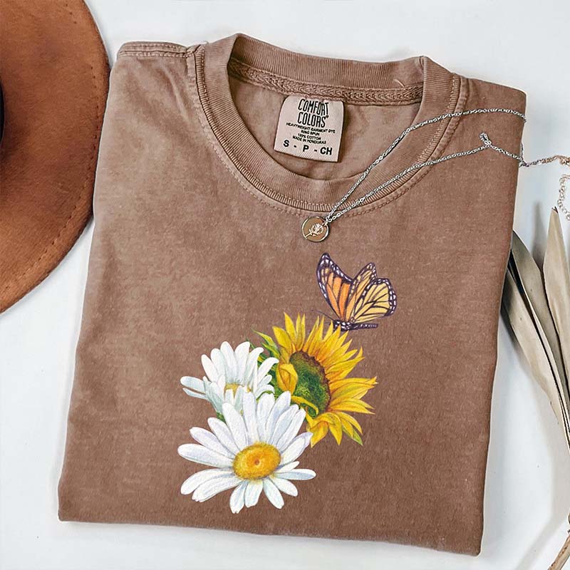 Retro Daisy Sunflower Butterfly T-Shirt