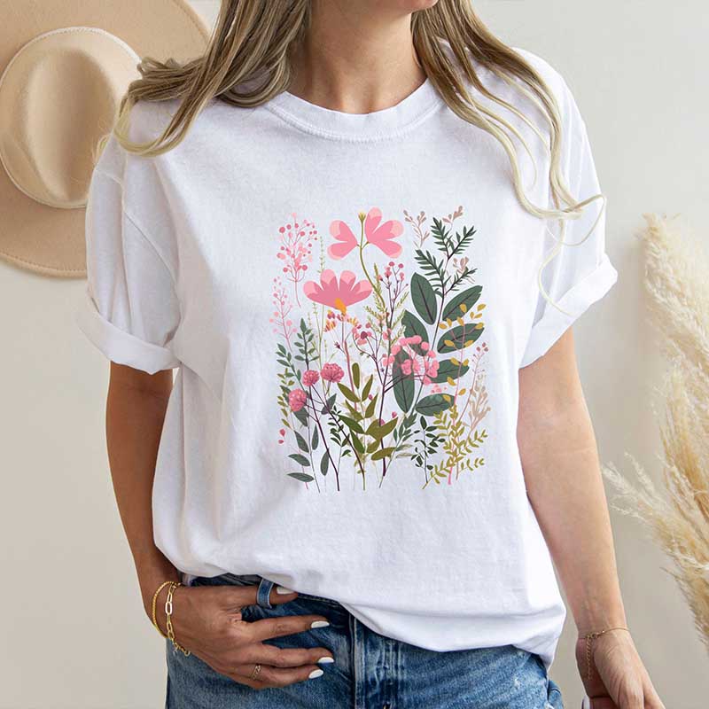 Summer Pink Flowers Comfort Colors Minimalist T-Shirt