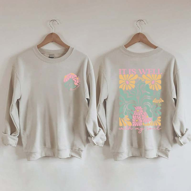 It is Well Floral Boho Bible Verse Top Sweatshirt