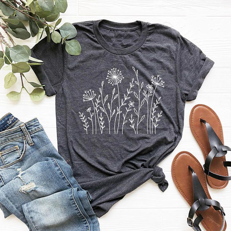 Minimalist Floral Wild Flowers Graphic T-Shirt