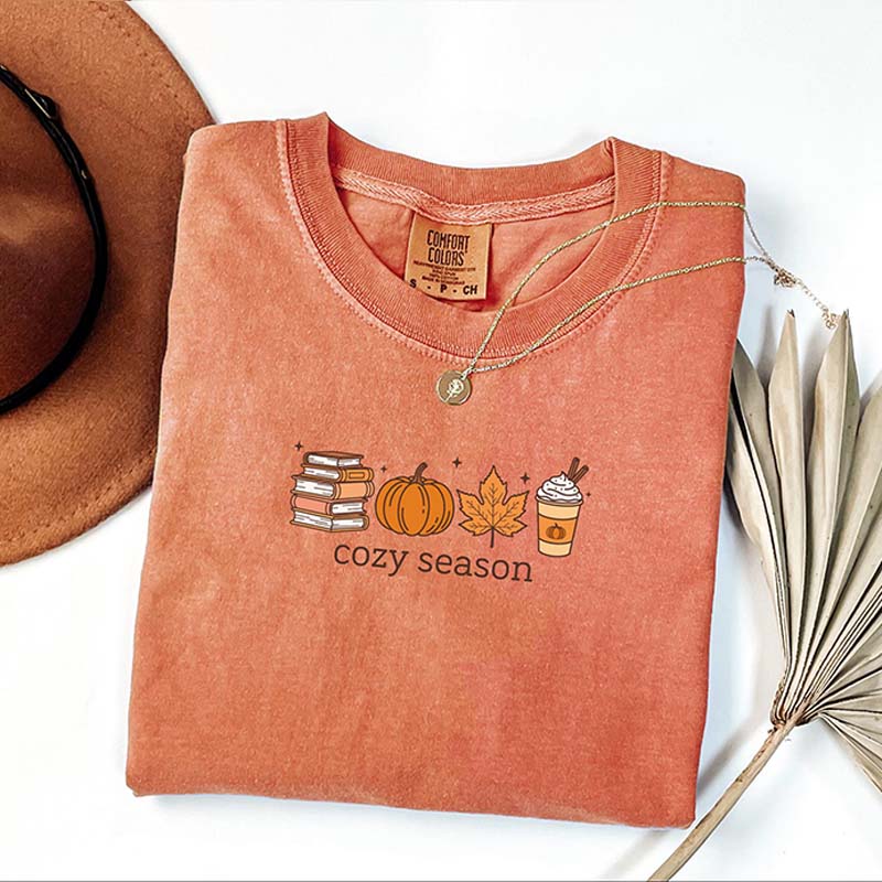 Cozy Season Books Lover Fall Pumpkin T-Shirt