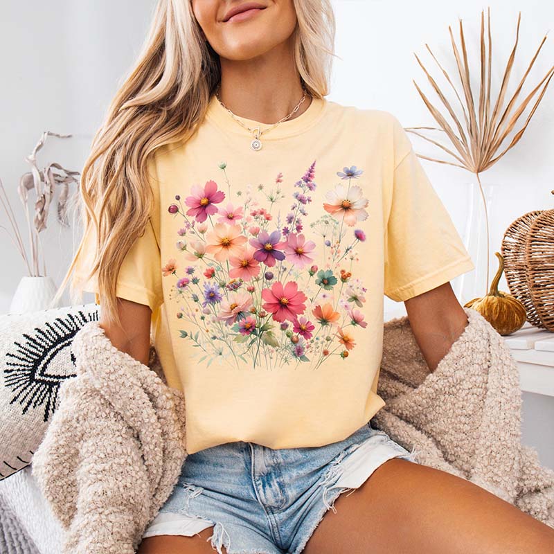 Vintage Pressed Pink Flower Cute Boho T-Shirt