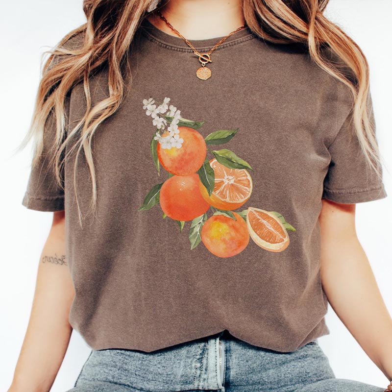 Vintage Orange Foodie Aesthetic Flowers T-Shirt