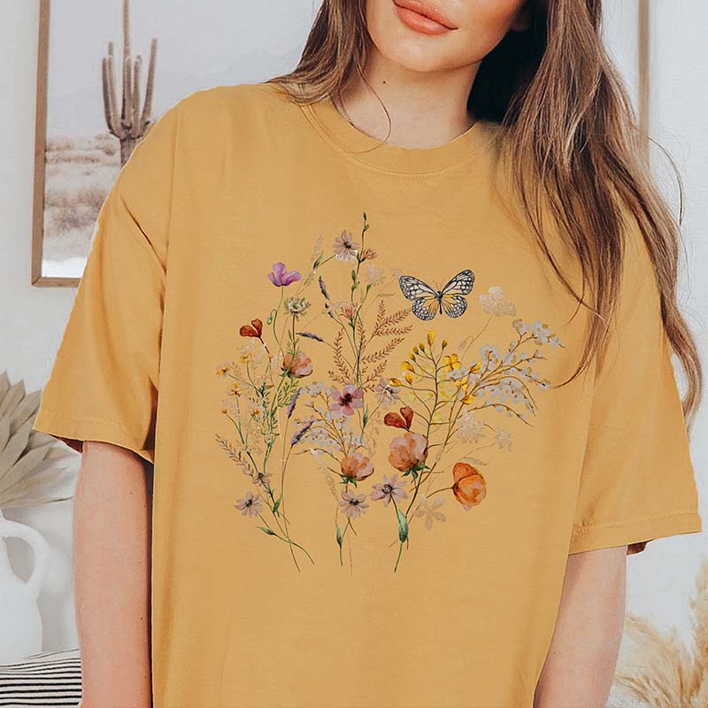 Spring Wildflower Butterfly Nature Lover T-Shirt