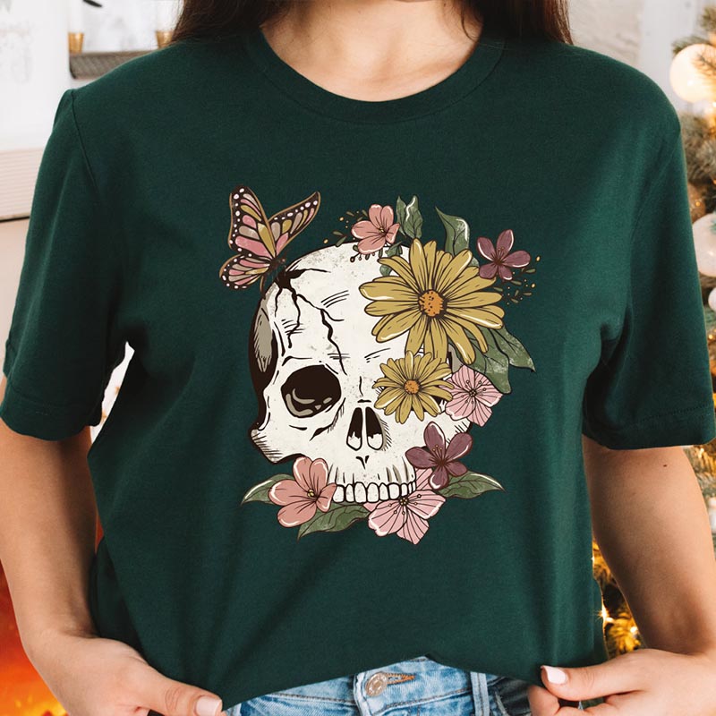 Bloom Skull Boho Flower T-Shirt