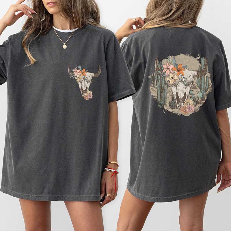 Vintage Cow Skull Western Music T-Shirt