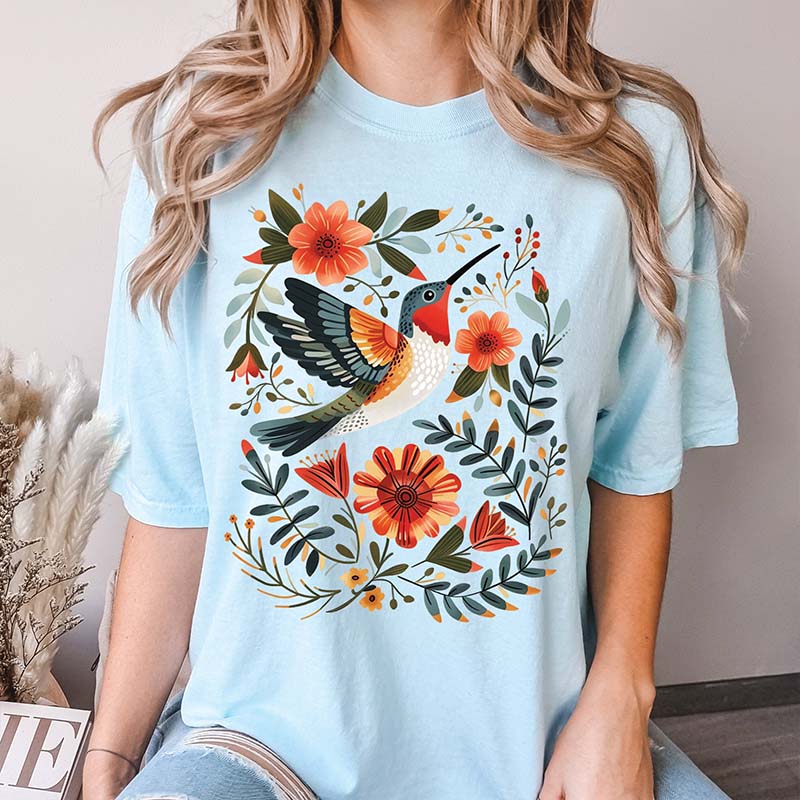 Hummingbird Folk Bird Gifts T-Shirt
