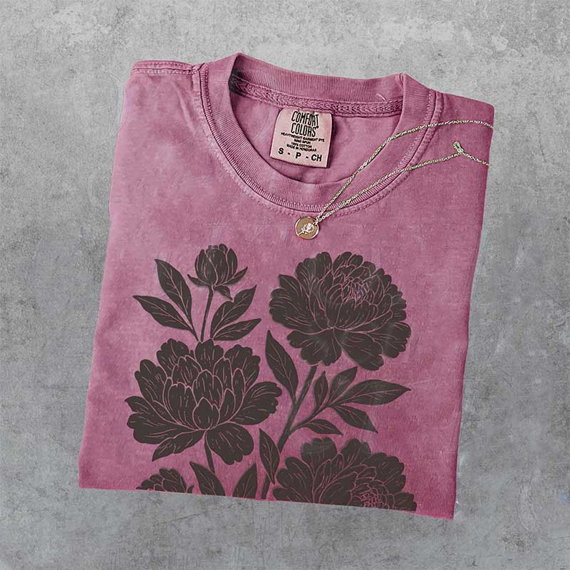 Linocut Flower Retro T-Shirt