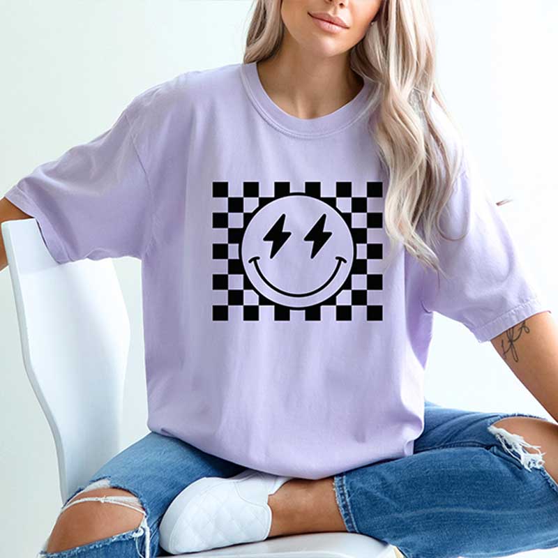 Comfort Colors Checkered Pattern Smile Face T-Shirt