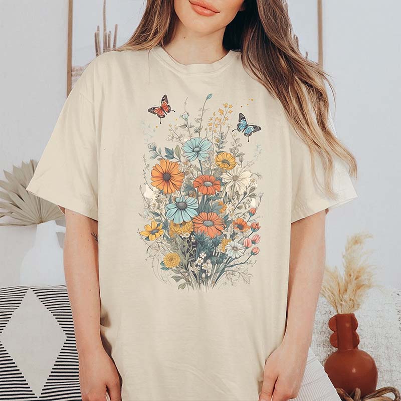 Daisy Butterfly Botanical Wildflowers T-Shirt