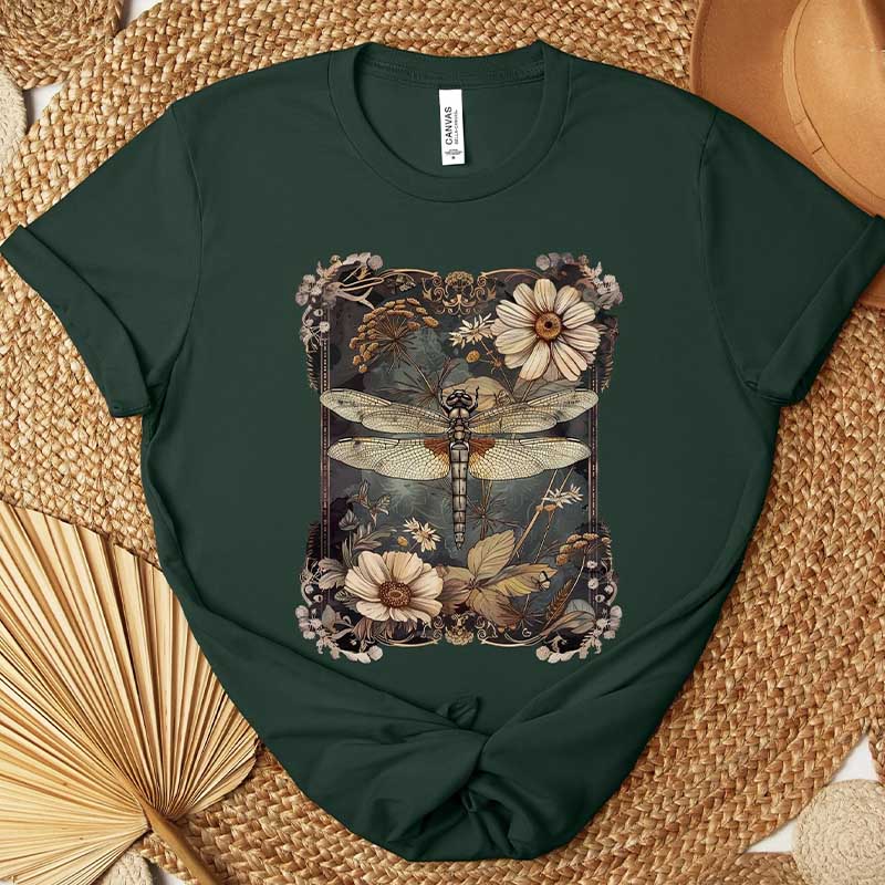Boho Womens Dragonfly Floral T-Shirt