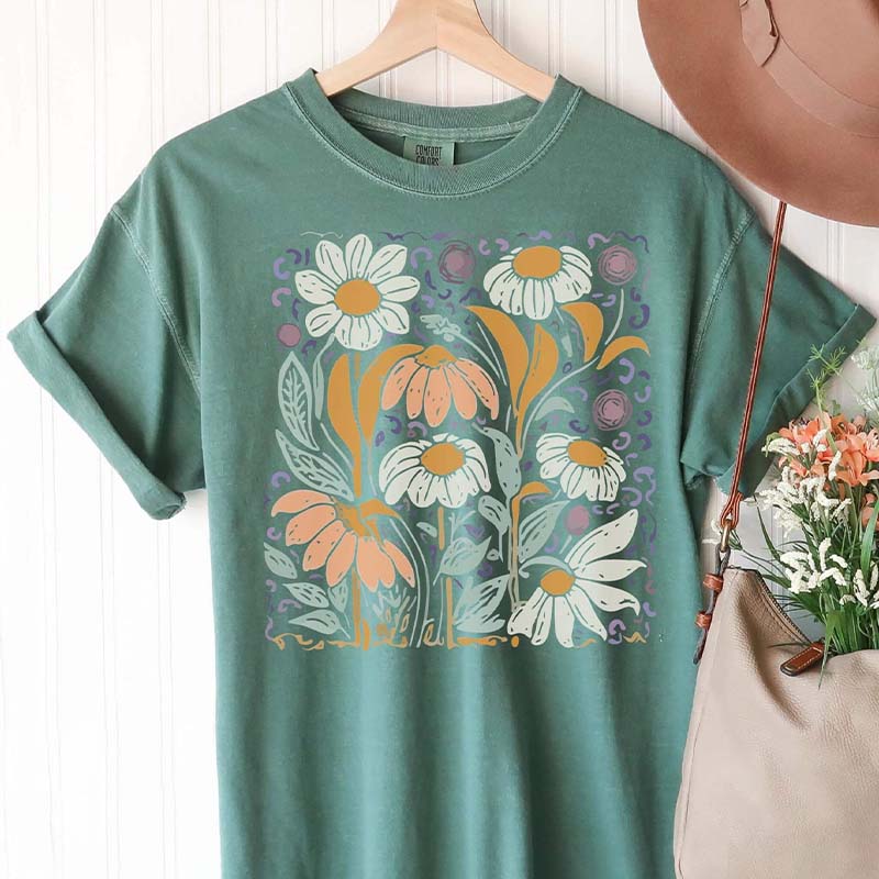 Hippie Botanical Art Nouveau Wildflowers T-Shirt