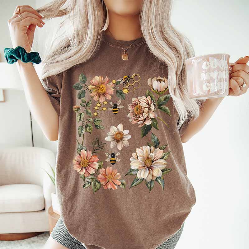 Bee Floral Graphic Botanical T-Shirt