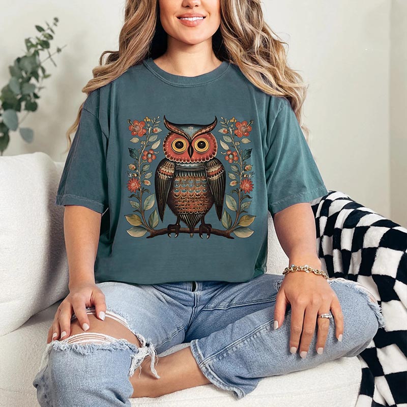 Boho Owl Comfort Colors Flower T-Shirt