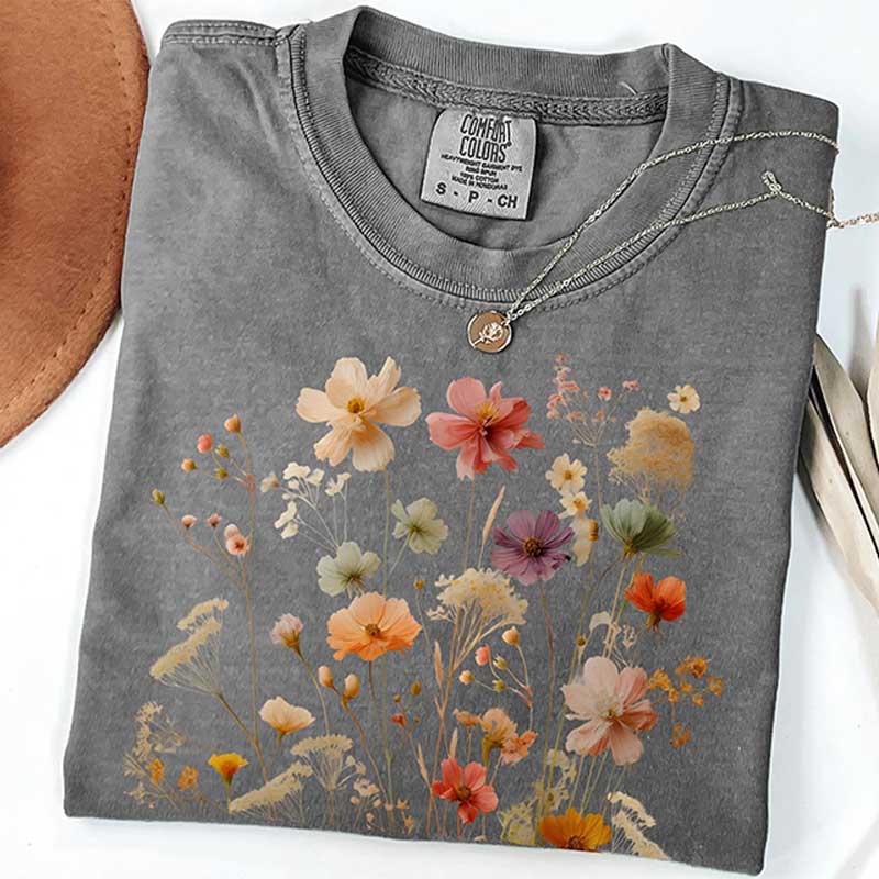 Vintage Boho Botanical Wildflowers Garden Lover T-Shirt