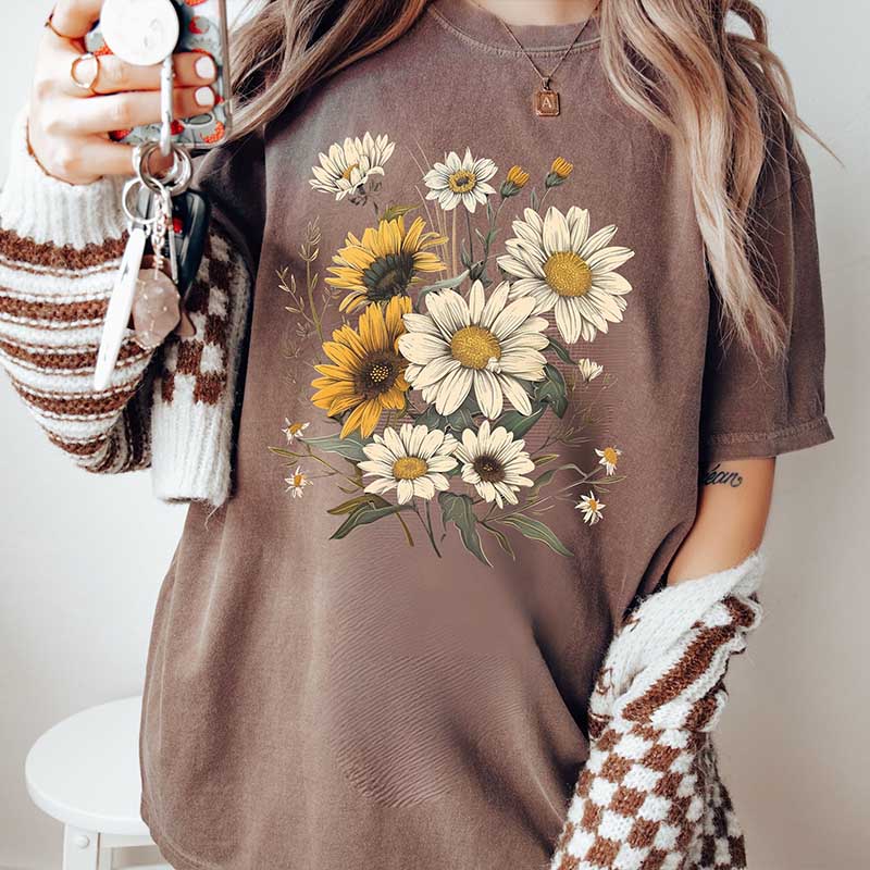 Vintage Style Wildflowers Sunflowers T-Shirt