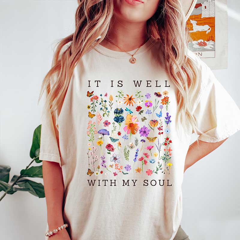 It Is Well With My Soul Vintage Floral Faith T-Shirt