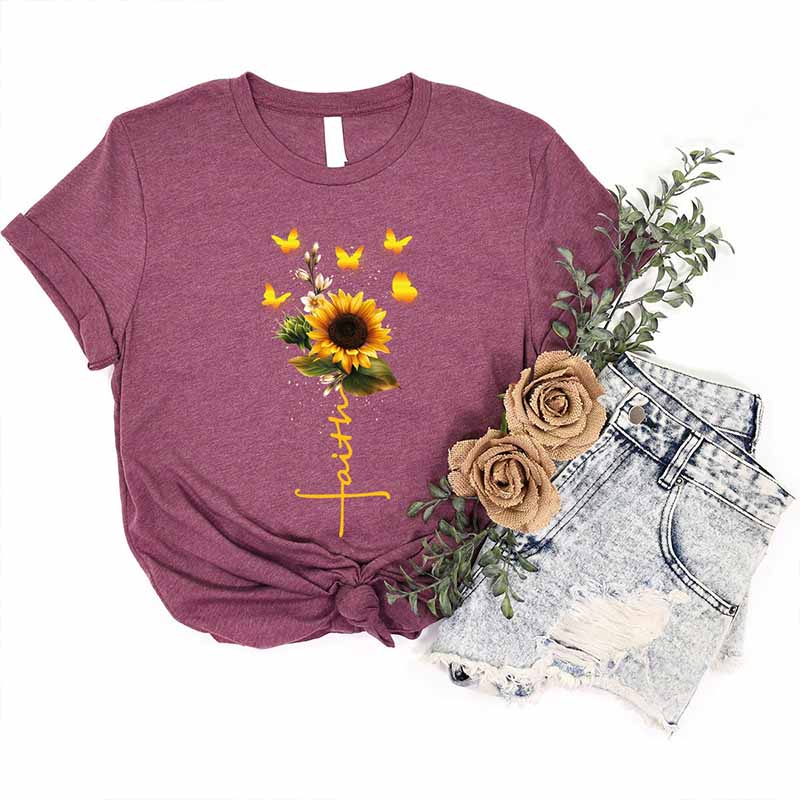 Religious Faith Sunflower Butterfly T-Shirt