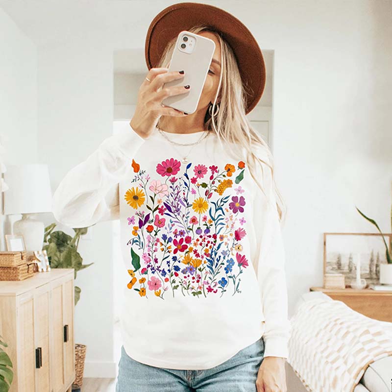 Vintage Pressed Flowers Rose Pink Sweatshirt