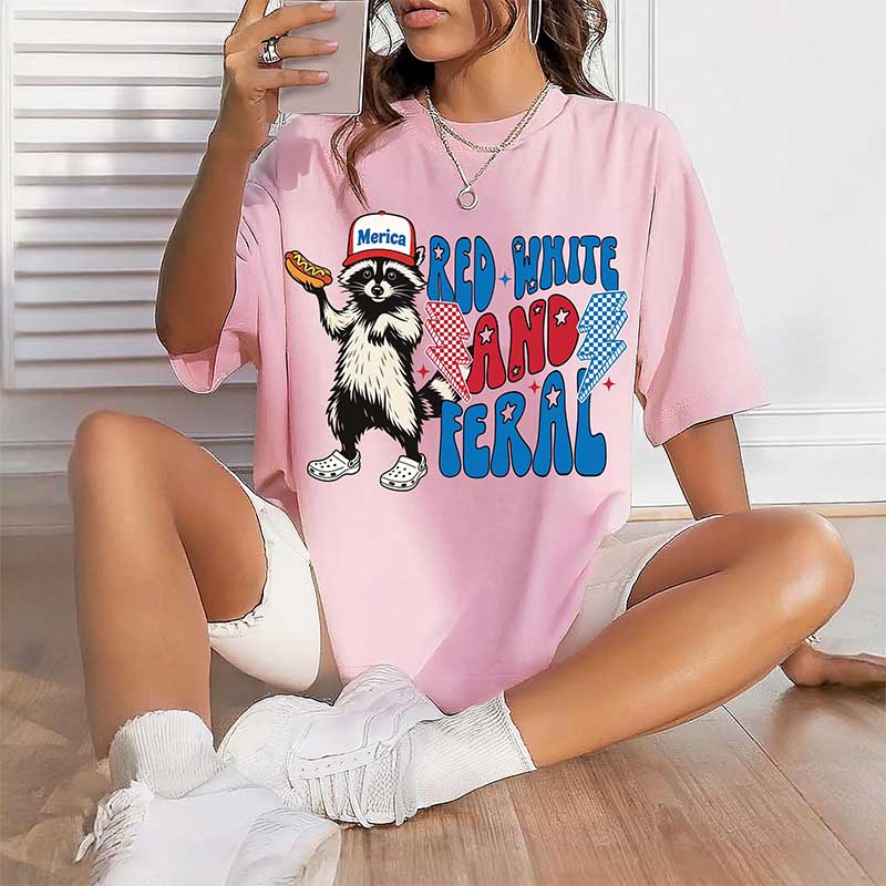 Red White And Feral Raccoon T-Shirt