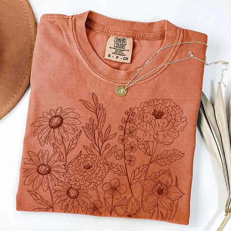 Boho Vintage Pressed Flowers Botanical T-Shirt