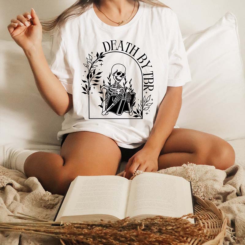 Death By TBR Book Skeleton Reading T-Shirt