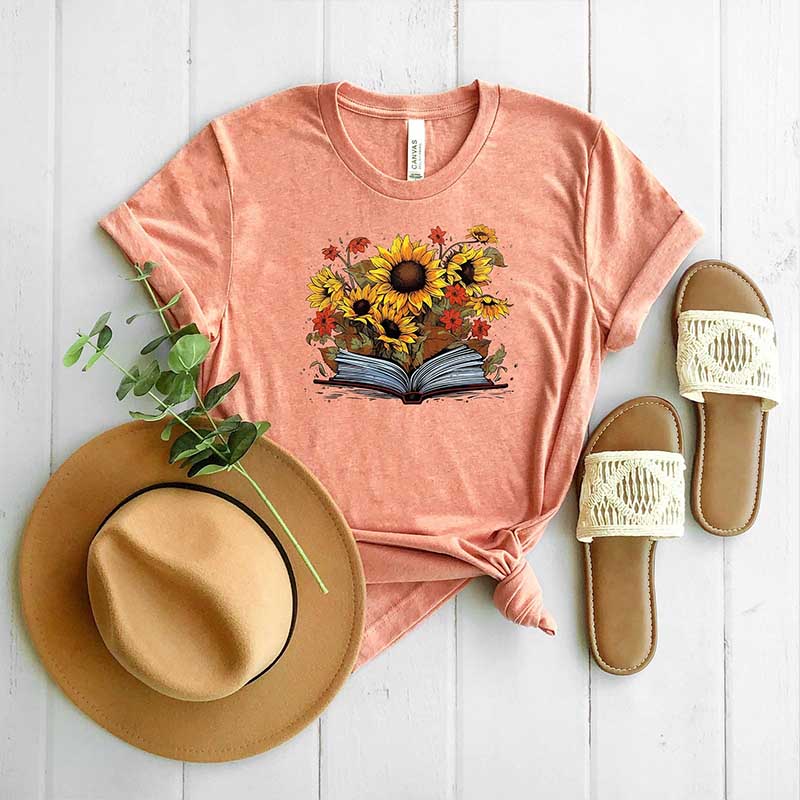 Reading Lover Sunflowers Book T-Shirt