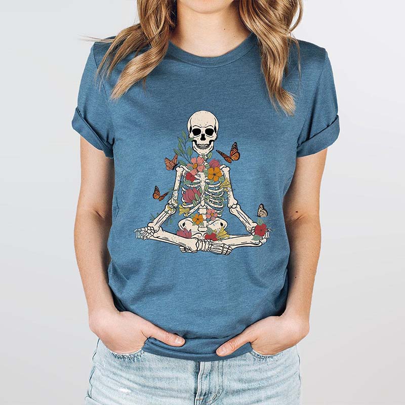 Skeleton Gardener Flower Yoga T-Shirt