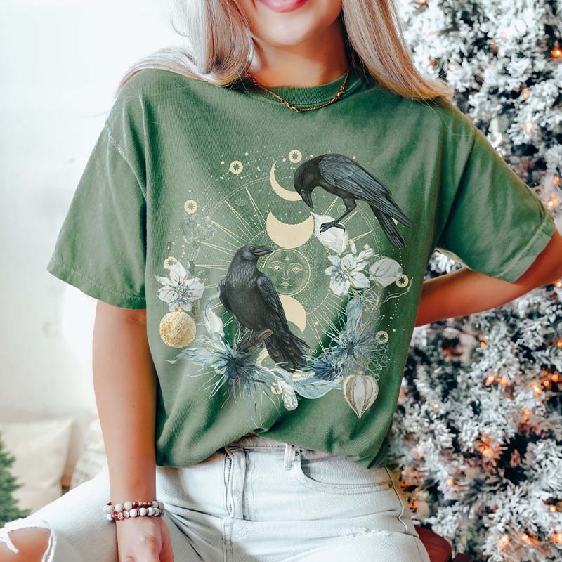 Celestial Raven Solstice Bird Plant Lover T-Shirt