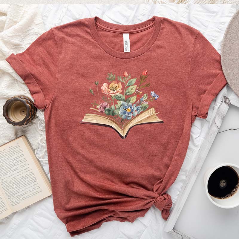 Watercolor Flowers Book T-Shirt
