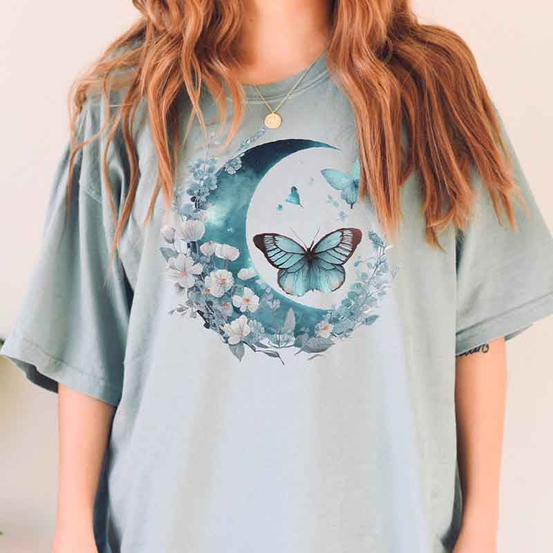 Celestial Flower Butterfly Moon T-Shirt