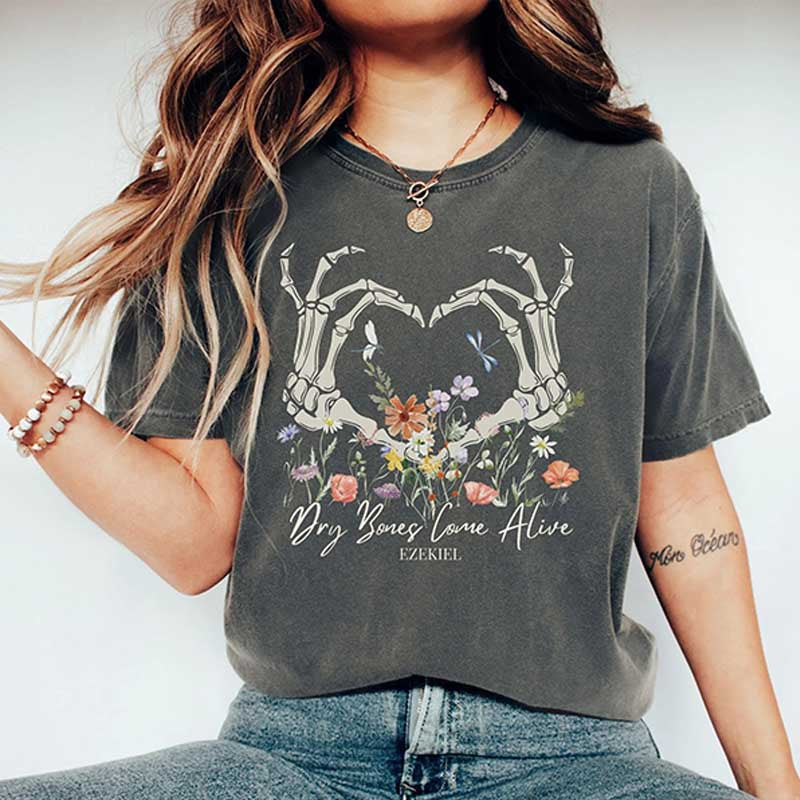Dry Bones Come Alive Skeleton Flowers T-Shirt