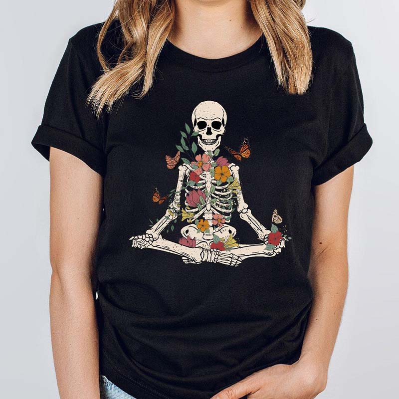 Skeleton Gardener Flower Yoga T-Shirt