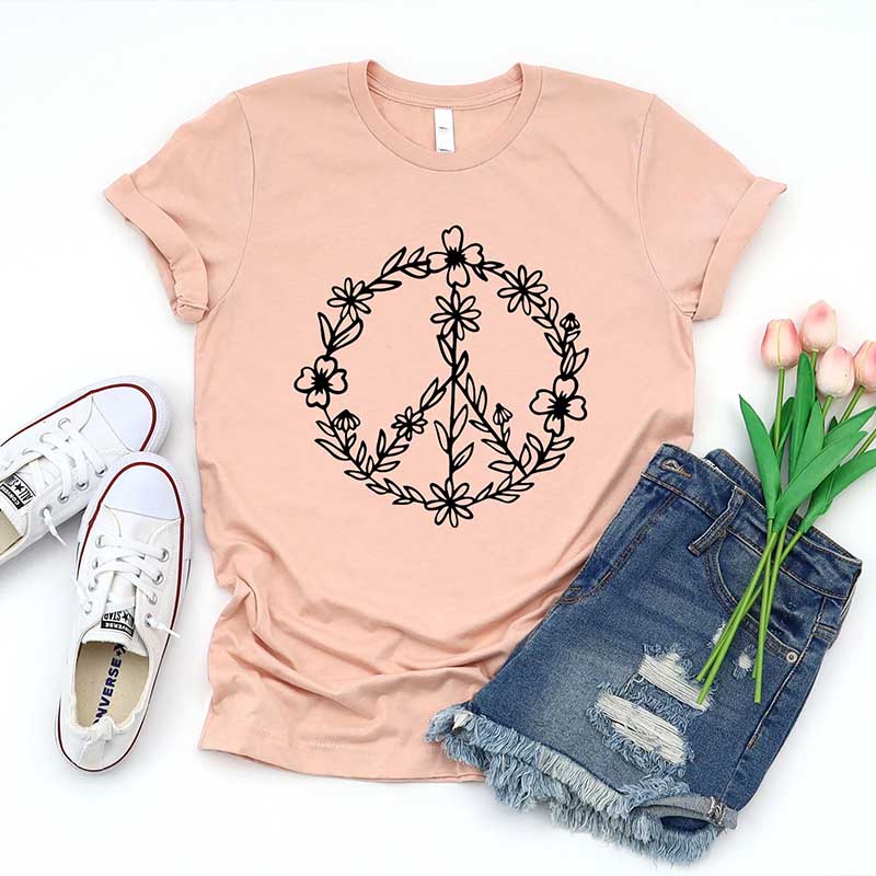 Peace Sign Graphic Floral T-Shirt
