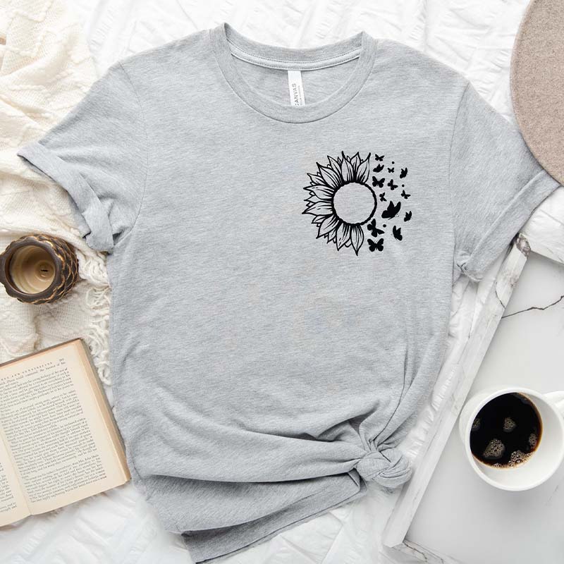 Pocket Size Sunflower Butterfly T-Shirt