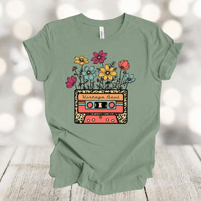 Old Cassette Tape Wildflowers T-shirt
